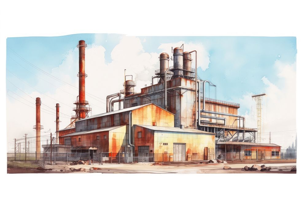 Factory architecture refinery technology. AI generated Image by rawpixel.