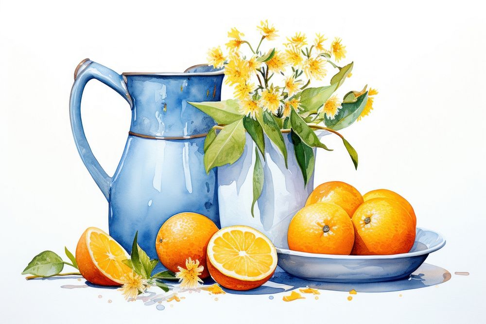 Jug grapefruit painting flower. AI generated Image by rawpixel.