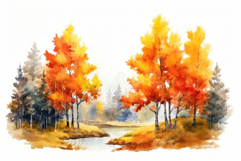 Forest landscape outdoors painting. AI generated Image by rawpixel.