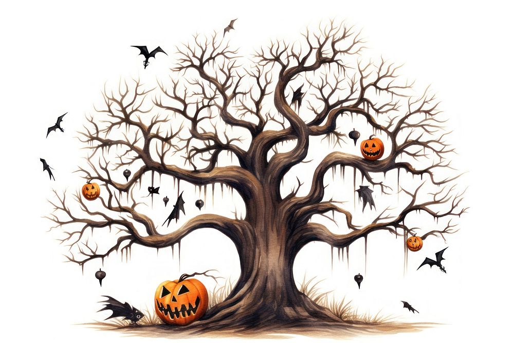 Halloween tree drawing sketch. 