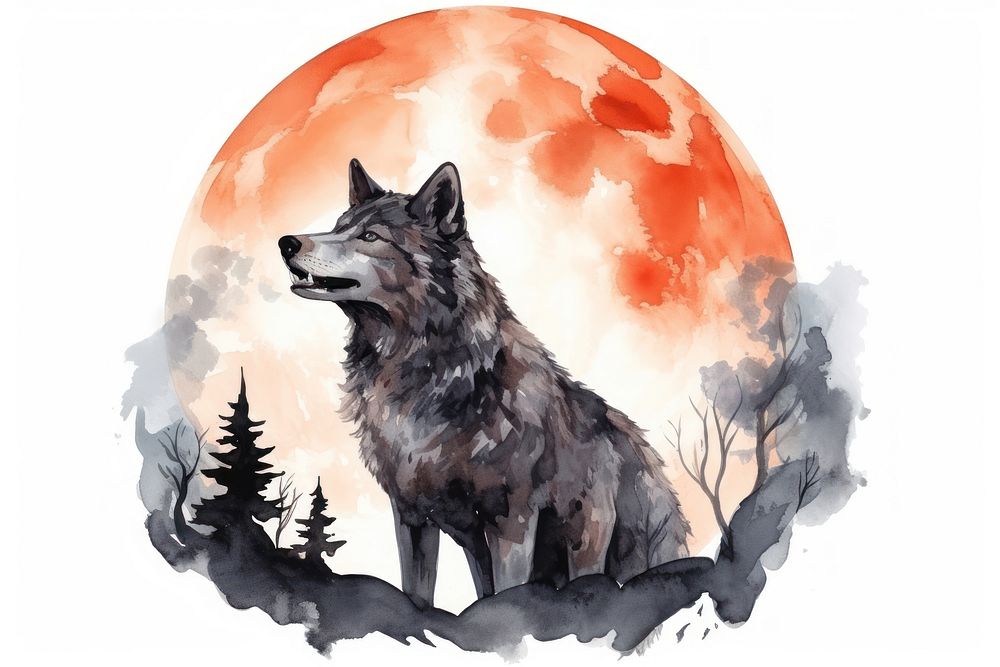 Wolf mammal animal moon. AI generated Image by rawpixel.