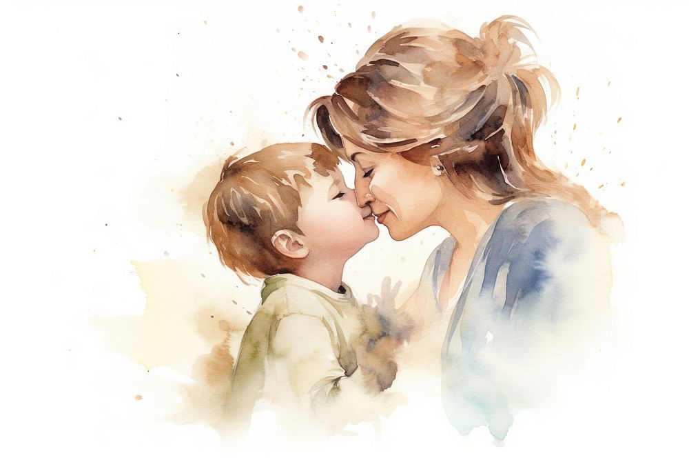 Portrait toddler kissing adult. AI generated Image by rawpixel.