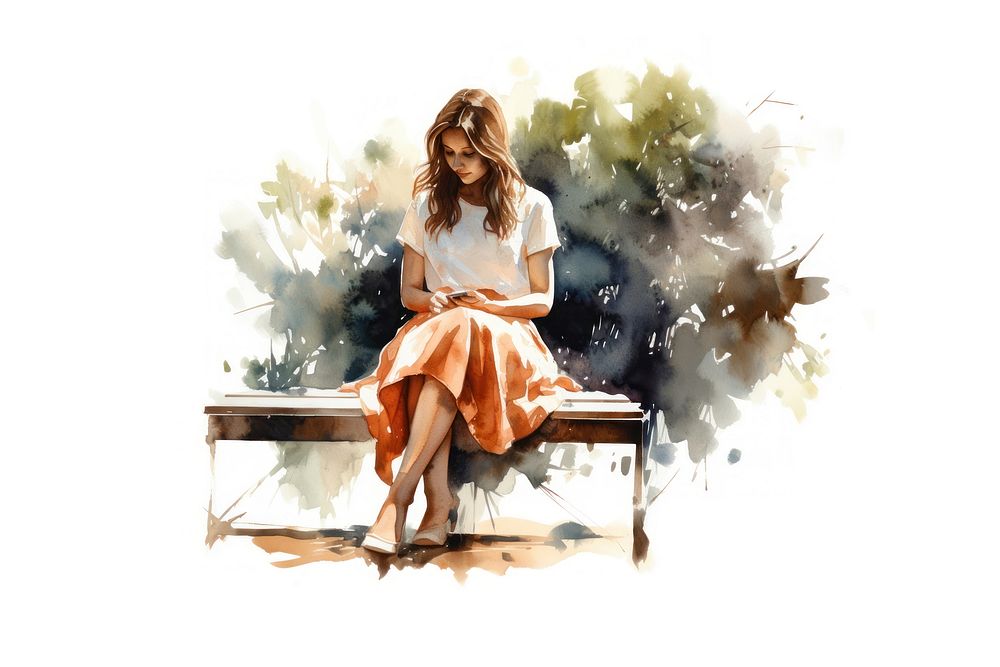 Sitting bench dress adult. AI generated Image by rawpixel.