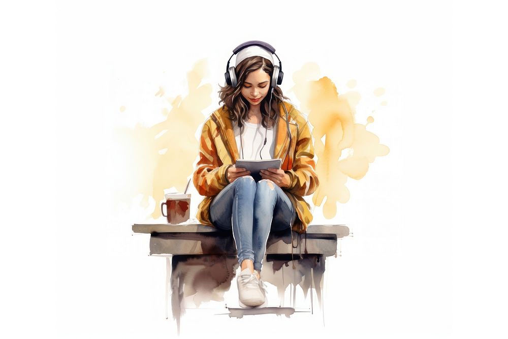 Headphones sitting portrait reading. AI generated Image by rawpixel.