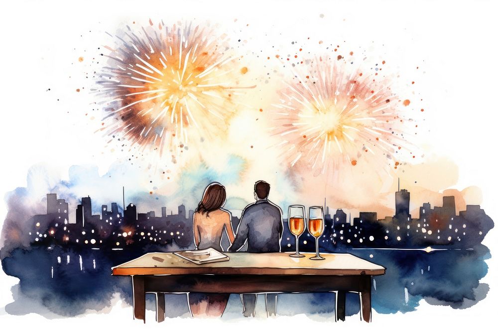 Fireworks table outdoors painting. AI generated Image by rawpixel.