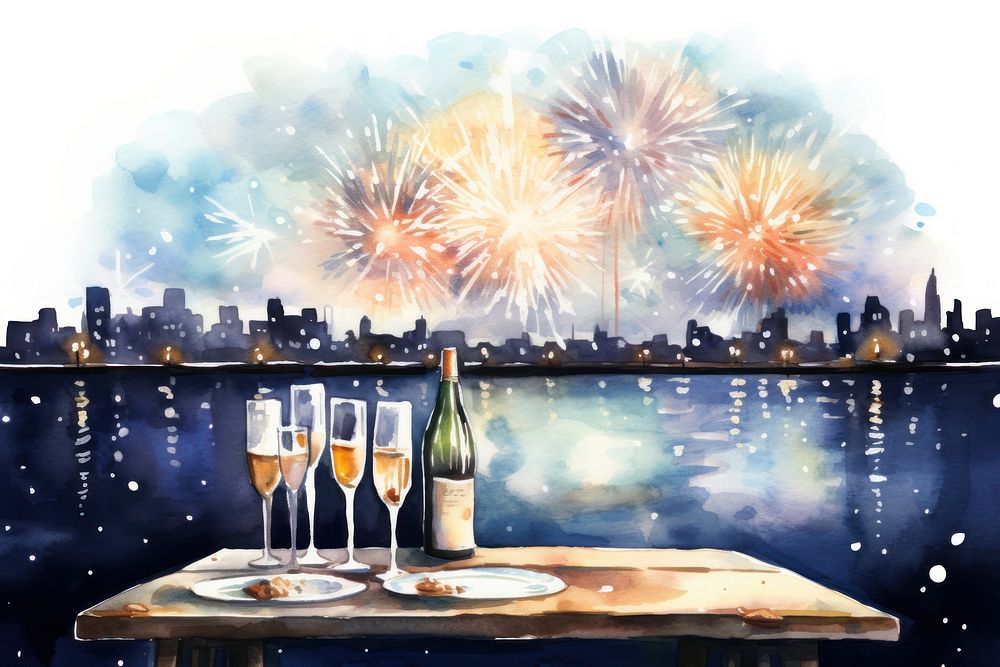 Fireworks glass champagne outdoors. AI generated Image by rawpixel.