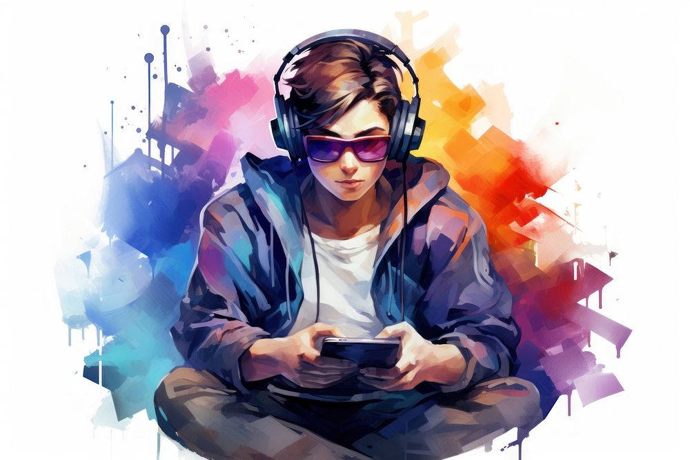 Headphones sunglasses portrait adult. AI generated Image by rawpixel.