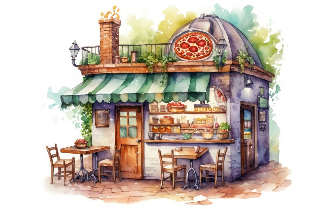 Pizza architecture restaurant outdoors. AI generated Image by rawpixel.