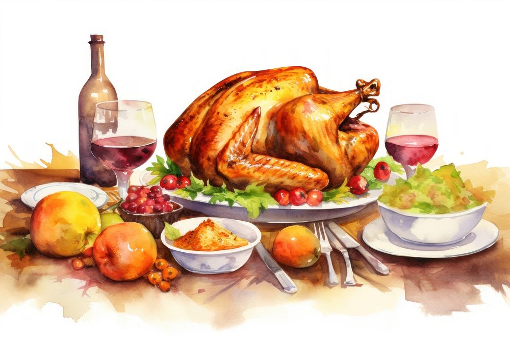 Dinner thanksgiving turkey plate. AI generated Image by rawpixel.