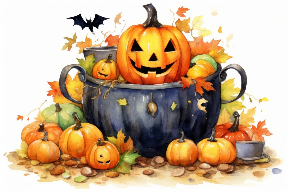Halloween pumpkin vegetable bucket. AI generated Image by rawpixel.