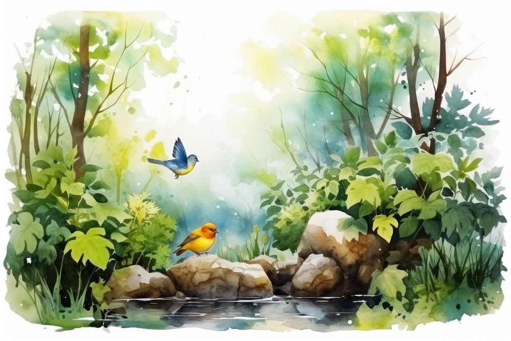 Bird painting outdoors nature. AI generated Image by rawpixel.