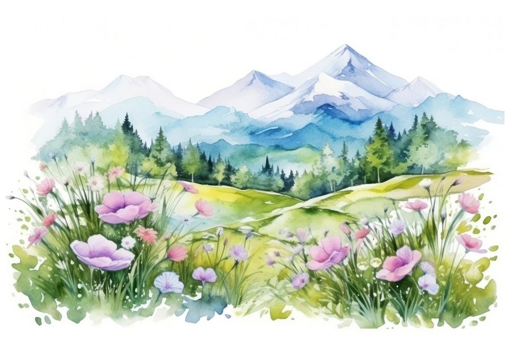 Landscape flower outdoors painting. AI generated Image by rawpixel.