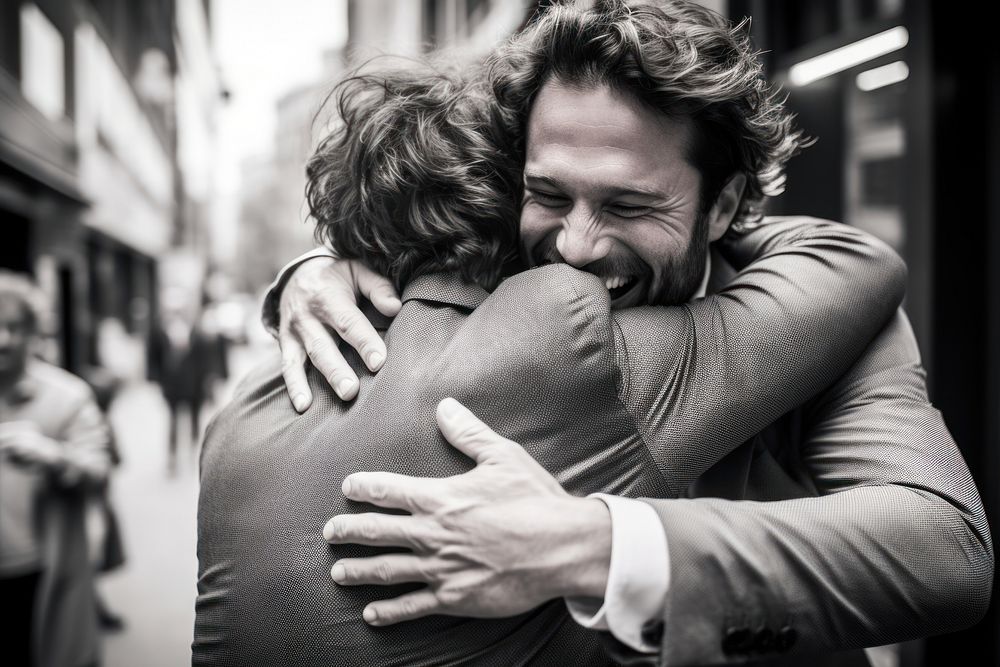 Embracing hugging adult men. AI generated Image by rawpixel.
