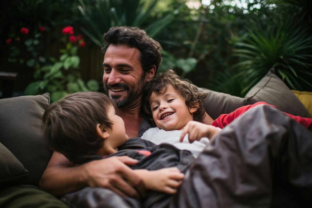 Family laughing bonding father. 