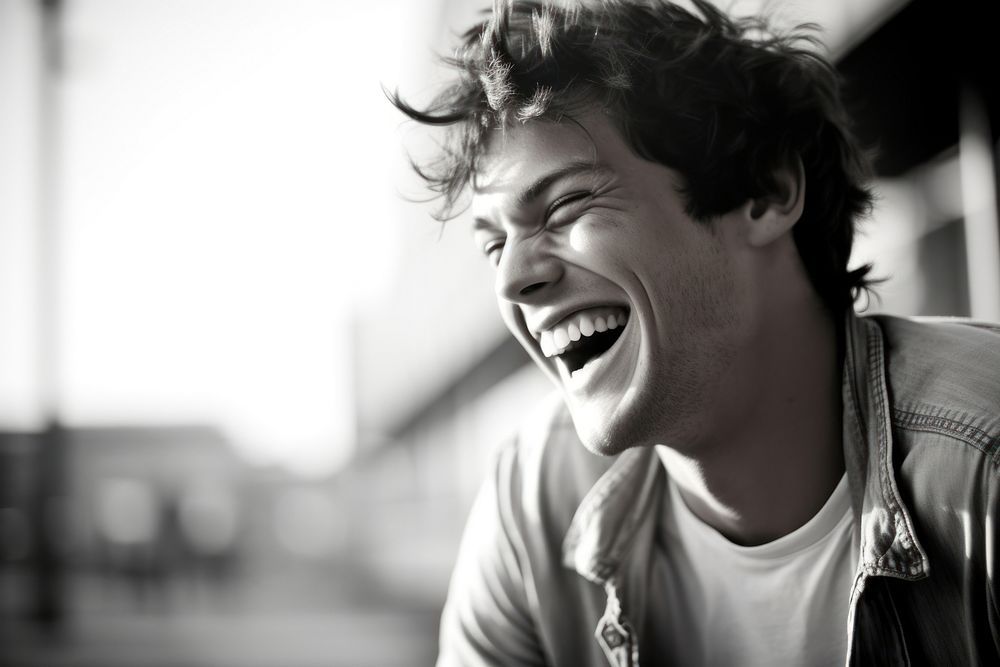 Laughing adult men monochrome. AI generated Image by rawpixel.