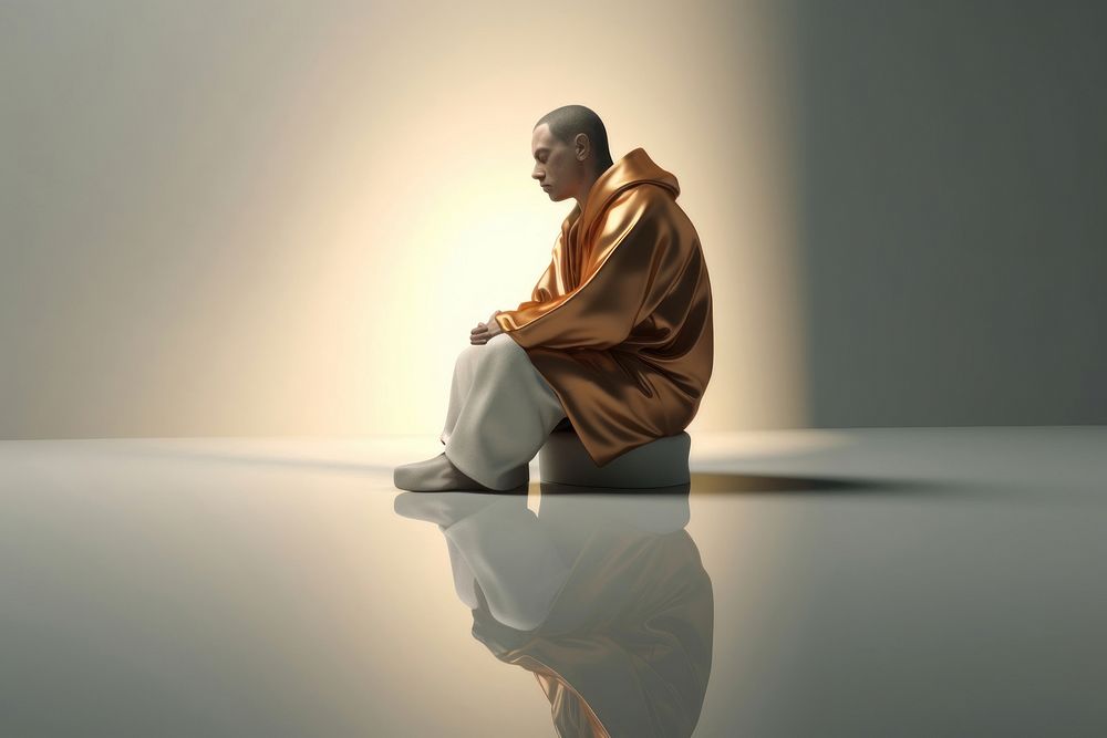 Contemplation sitting adult monk. AI generated Image by rawpixel.