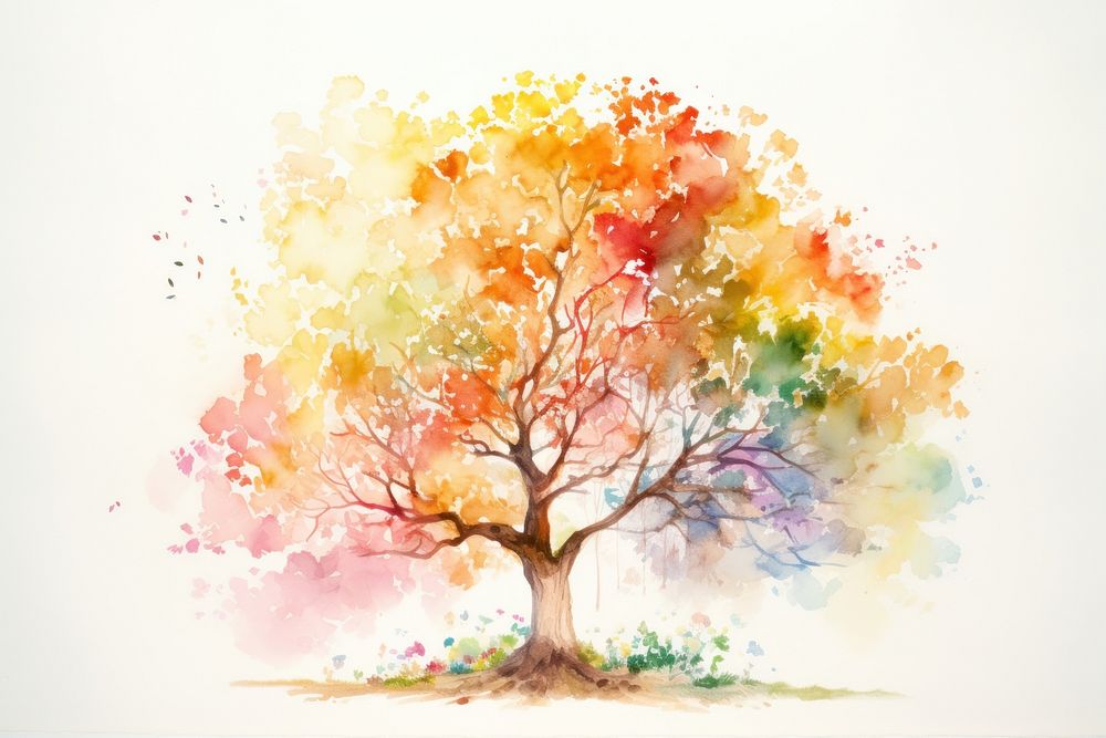 Tree painting plant white background. AI generated Image by rawpixel.