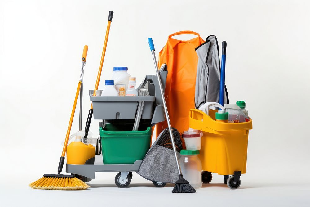 Cleaning equipment cleaning equipment white background. 