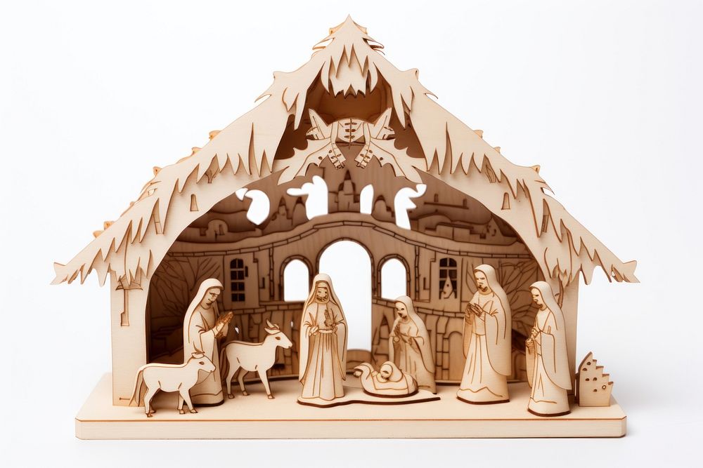 Gingerbread white background nativity scene representation. AI generated Image by rawpixel.