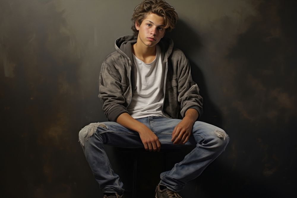 Portrait sitting photo teen. AI generated Image by rawpixel.