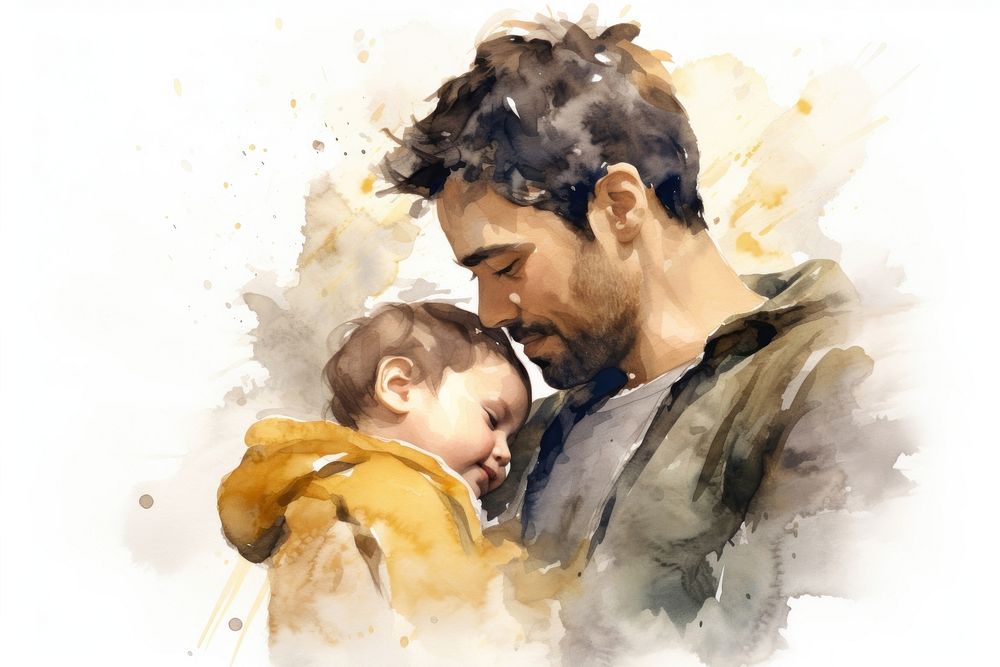 Painting portrait father baby. AI generated Image by rawpixel.
