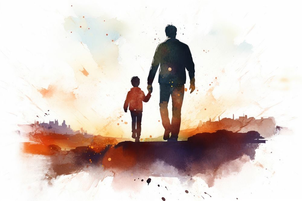 Silhouette walking father adult. AI generated Image by rawpixel.