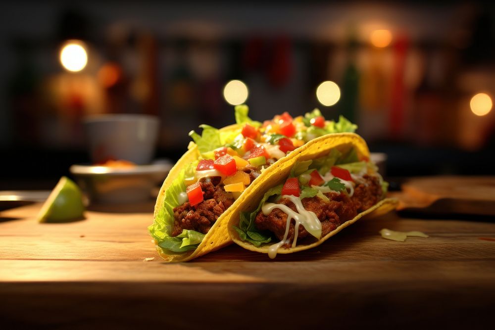 Taco table food illuminated. AI generated Image by rawpixel.