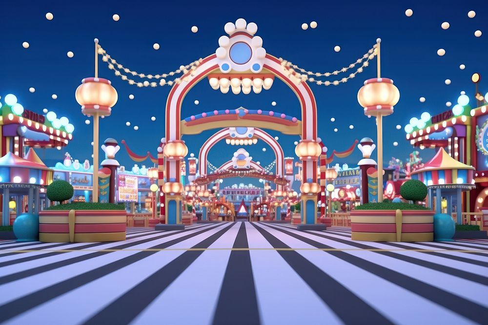 Cartoon architecture illuminated celebration. 