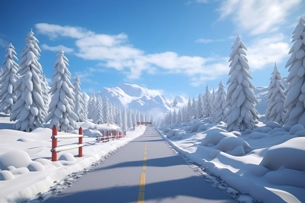 Snow road landscape panoramic. AI generated Image by rawpixel.