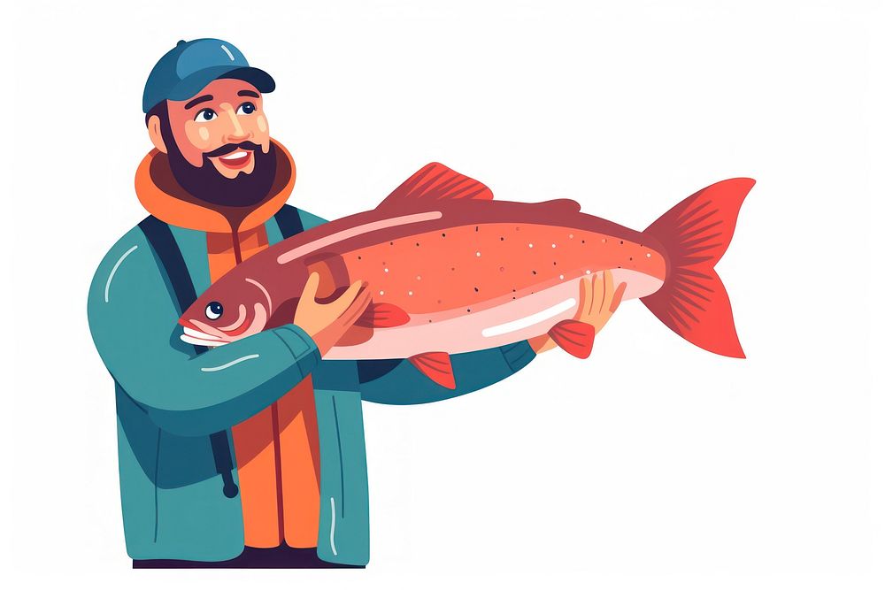 Fish fisherman holding animal. 