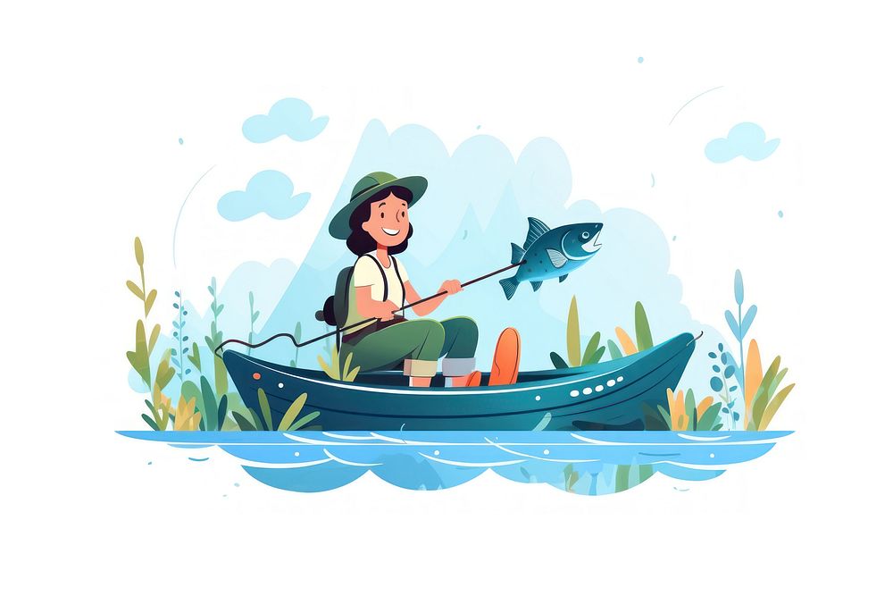 Fishing outdoors vehicle cartoon. AI generated Image by rawpixel.