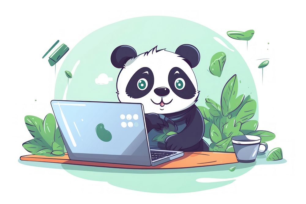 Laptop computer panda green. AI generated Image by rawpixel.