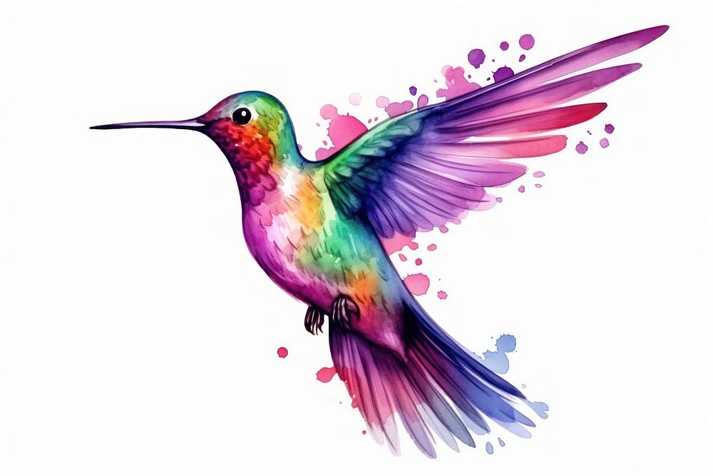 Hummingbird animal flying white background. 