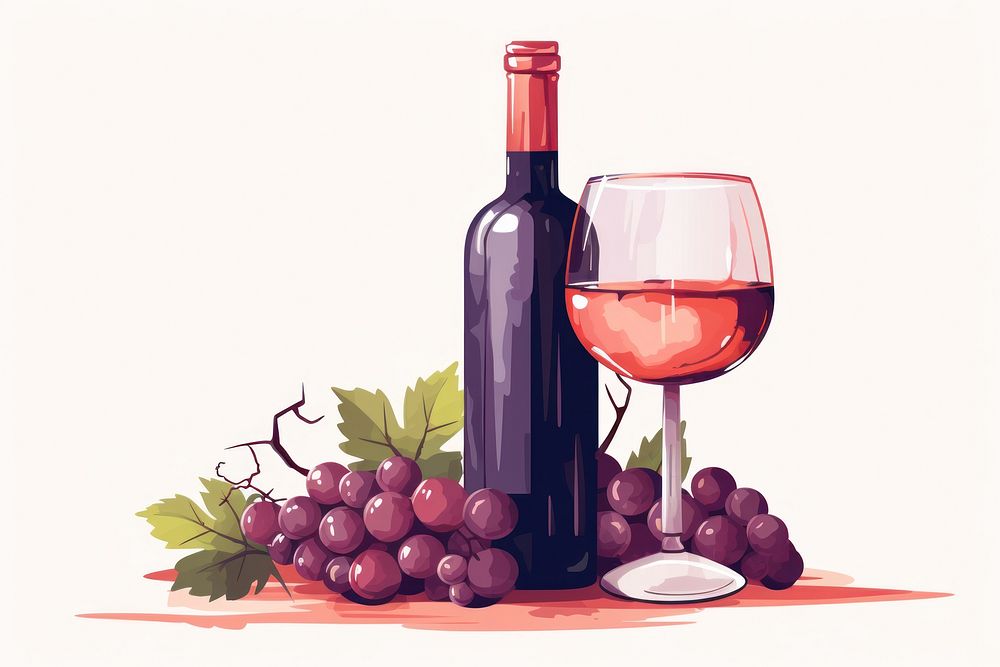 Wine bottle glass grape. AI generated Image by rawpixel.