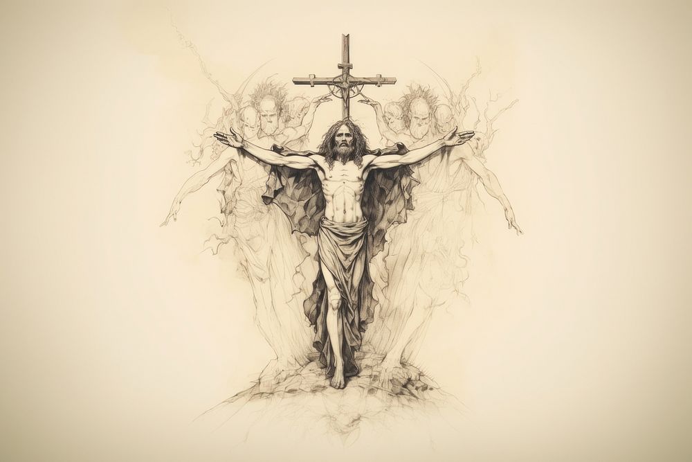 Drawing crucifix symbol sketch. AI generated Image by rawpixel.