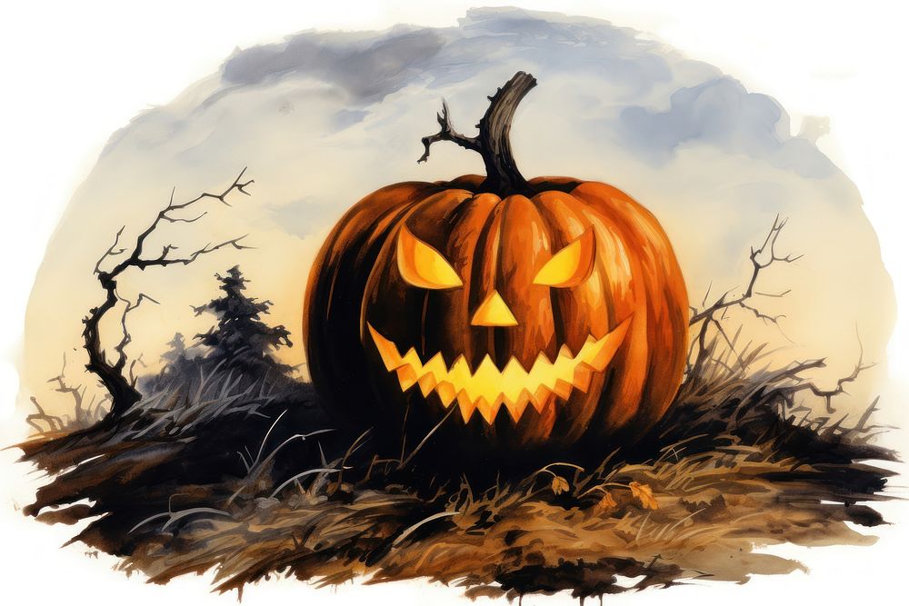 Halloween face anthropomorphic jack-o'-lantern. AI generated Image by rawpixel.