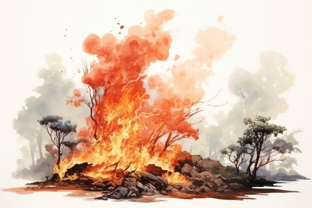 Fire explosion destruction landscape. AI generated Image by rawpixel.