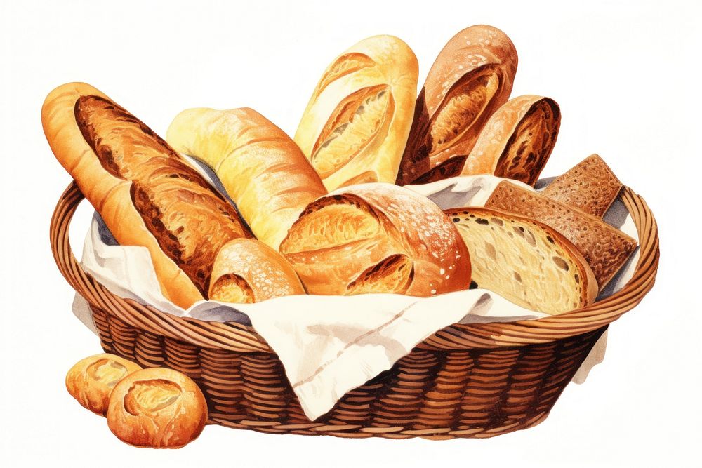 Bread food basket white background. AI generated Image by rawpixel.