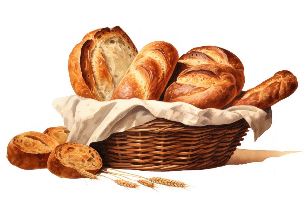 Bread basket food white background. 