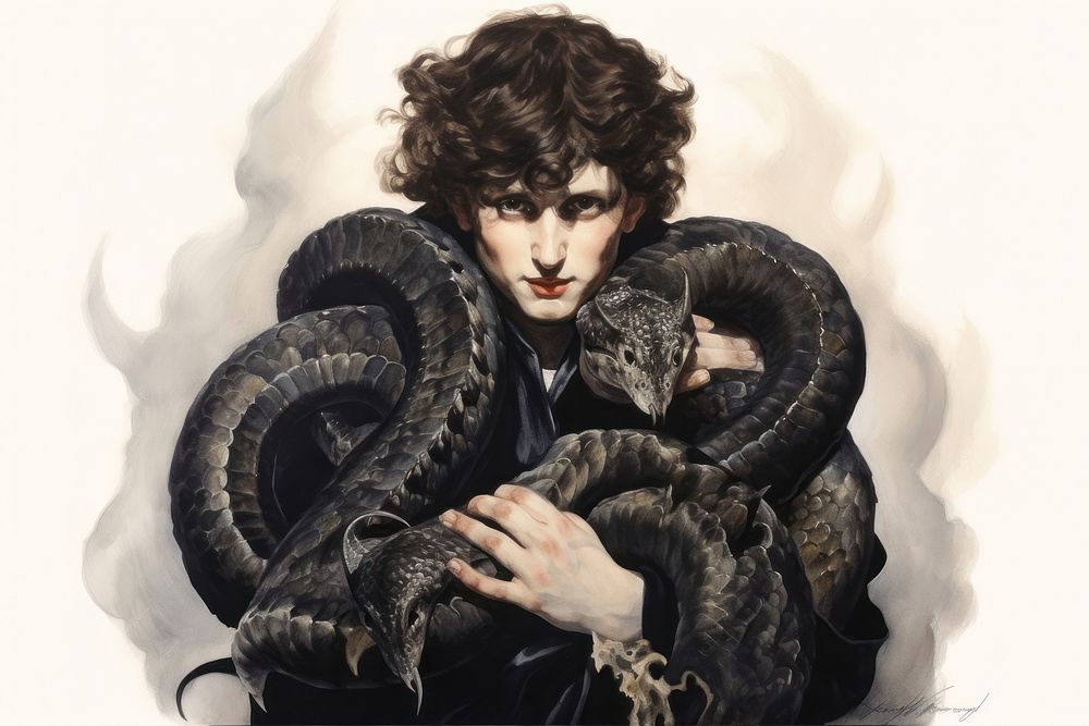 Snake animal black portrait. 