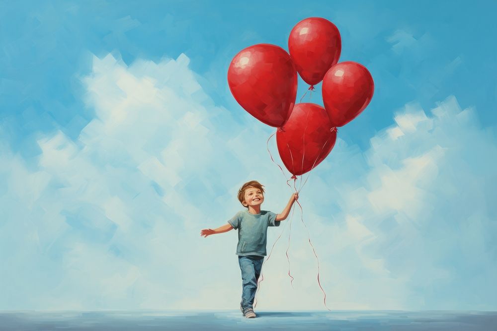 Balloon child blue sky. AI generated Image by rawpixel.