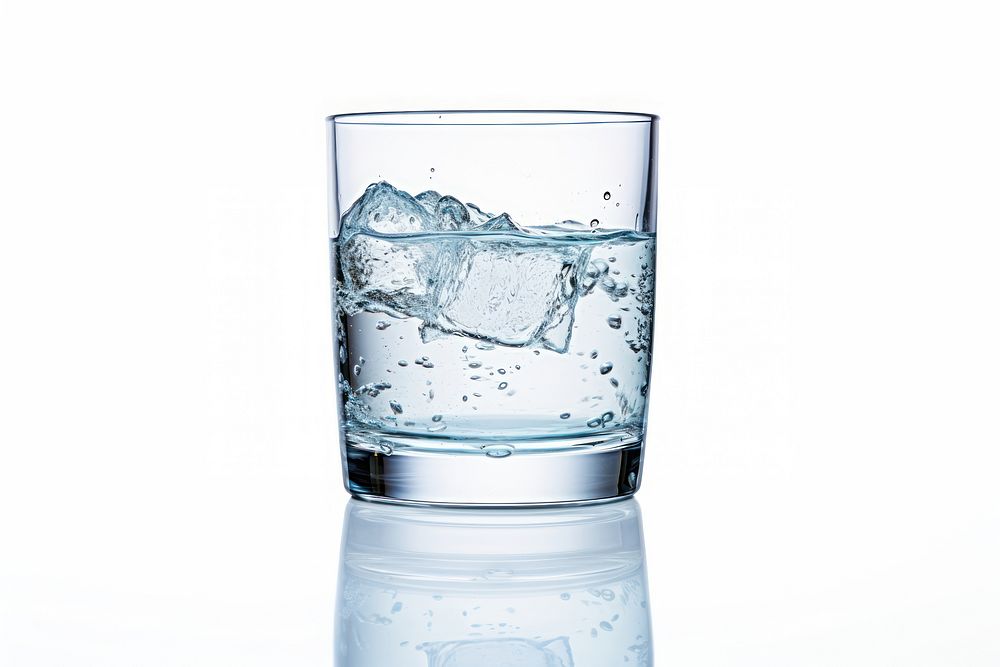 Glass water white background refreshment. 