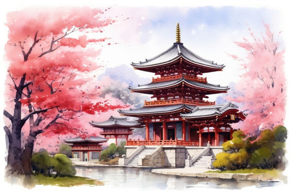 Temple architecture building pagoda. AI generated Image by rawpixel.