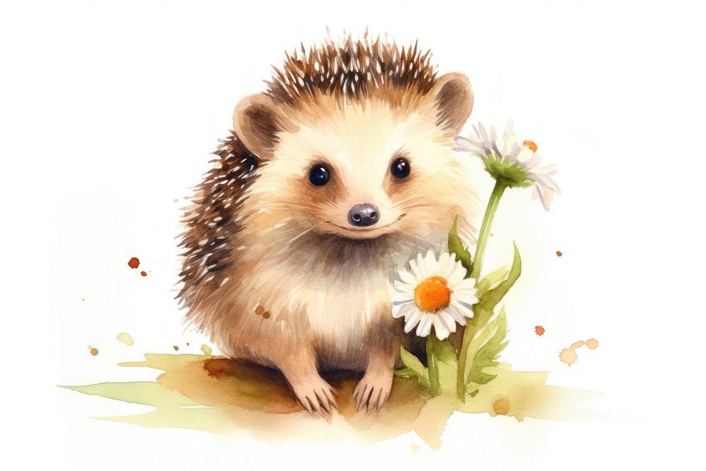 Hedgehog animal mammal flower. AI generated Image by rawpixel.
