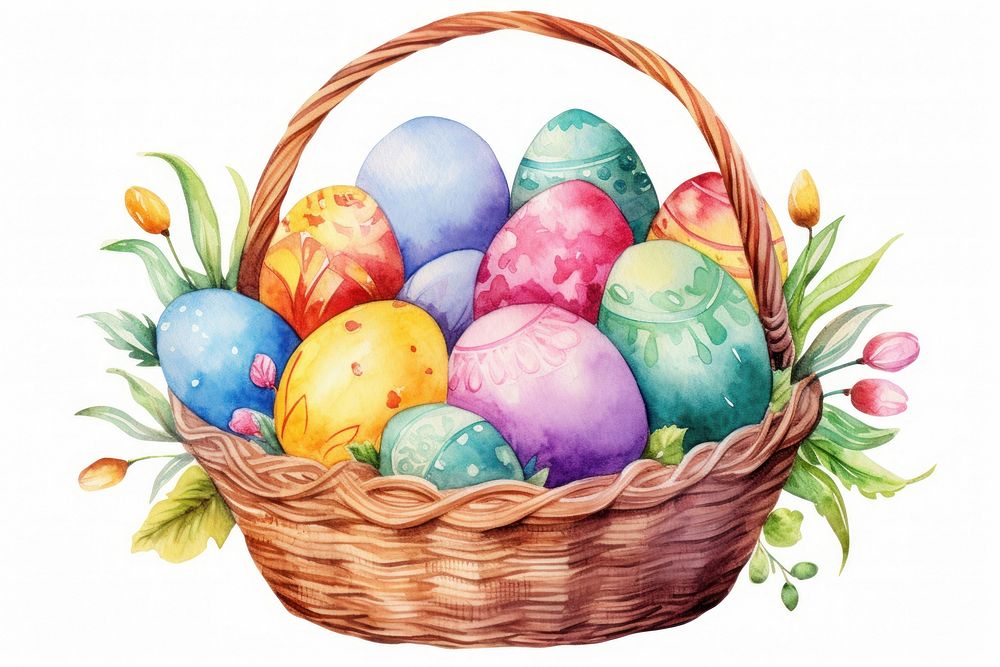 Basket egg easter white background. AI generated Image by rawpixel.