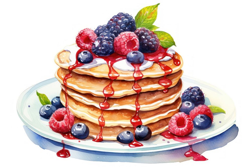 Blueberry breakfast raspberry pancake. AI generated Image by rawpixel.