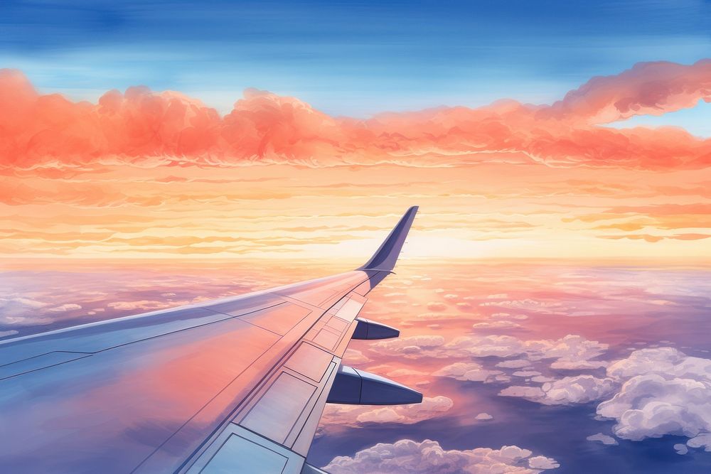 Sunset sky airplane aircraft. AI generated Image by rawpixel.