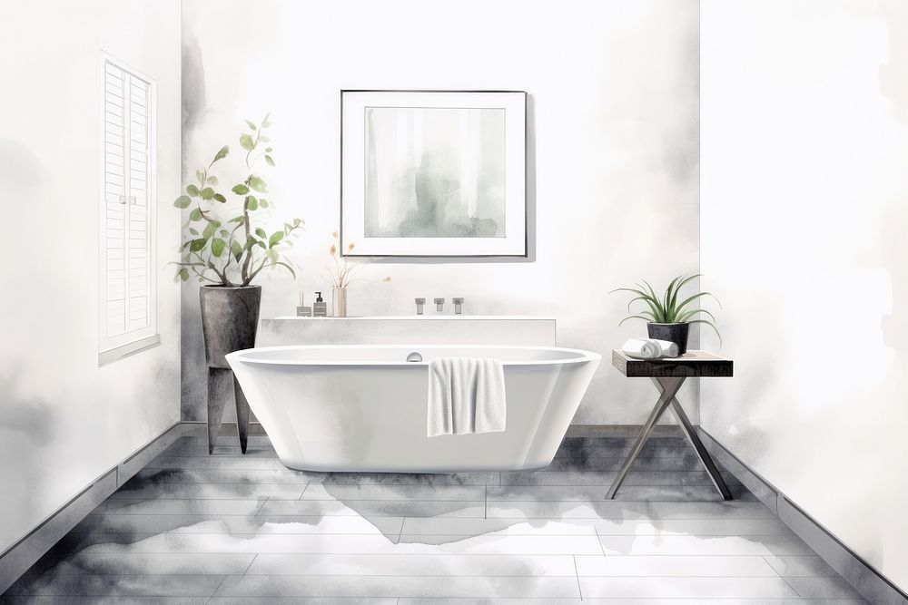 Bathroom flooring bathtub plant. AI generated Image by rawpixel.