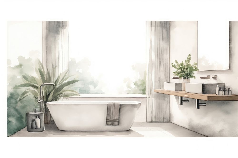 Bathroom bathtub plant flowerpot. AI generated Image by rawpixel.