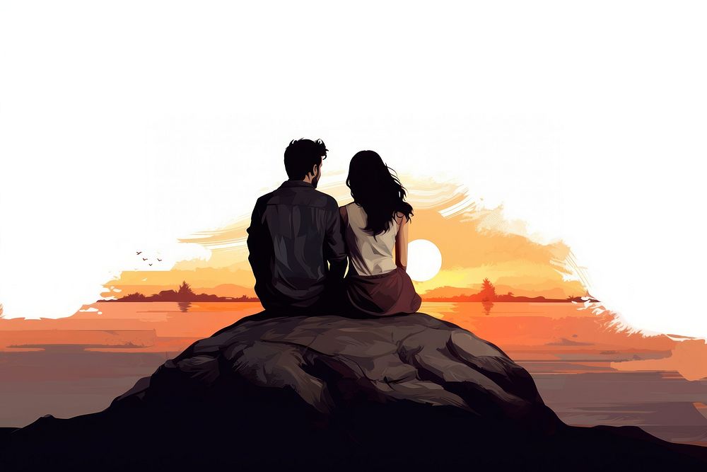 Sunset silhouette outdoors sitting. AI generated Image by rawpixel.